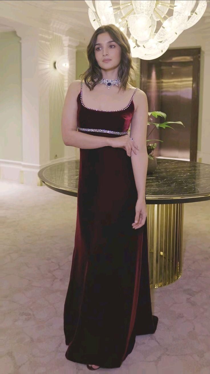 Aliya Bhatt Maroon colour Velvet Gown