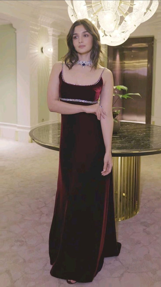 Aliya Bhatt Maroon colour Velvet Gown