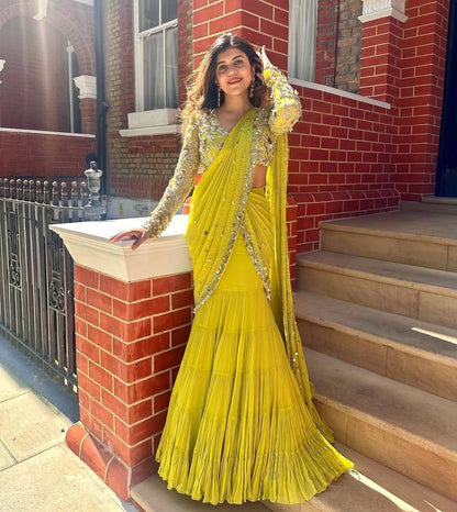 Marriage Special Gorgette Yellow Color Reday To Wear Saree 💛💛