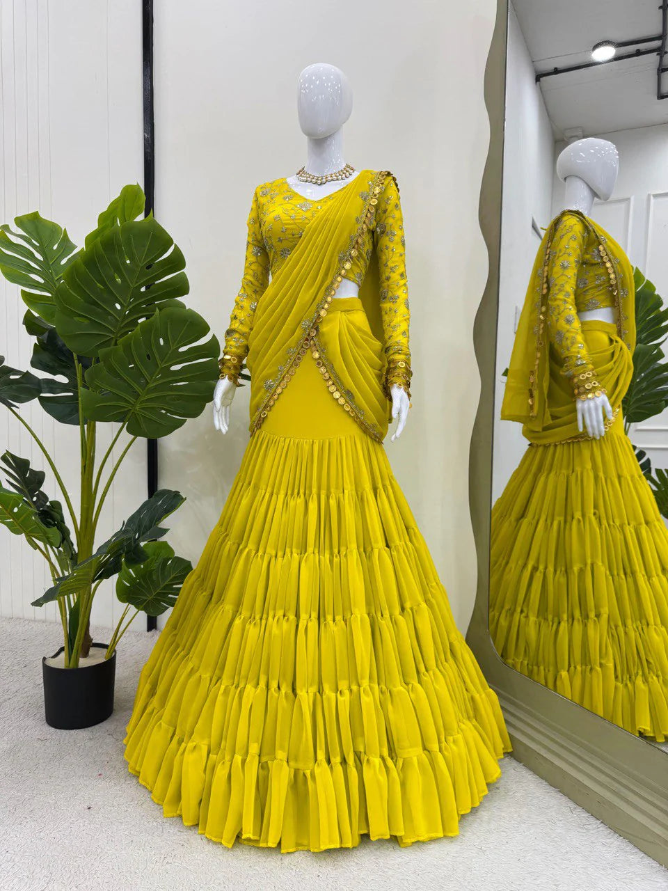 Marriage Special Gorgette Yellow Color Reday To Wear Saree 💛💛